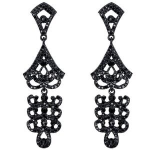Carbon Black with Black Onyx Crystal Art Deco Chandelier Statement Post Earrings